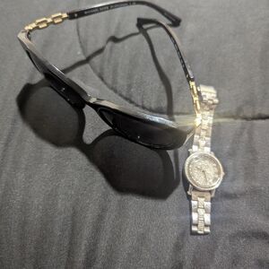 Michael Kors Black Sunglasses and Silver-Tone Watch